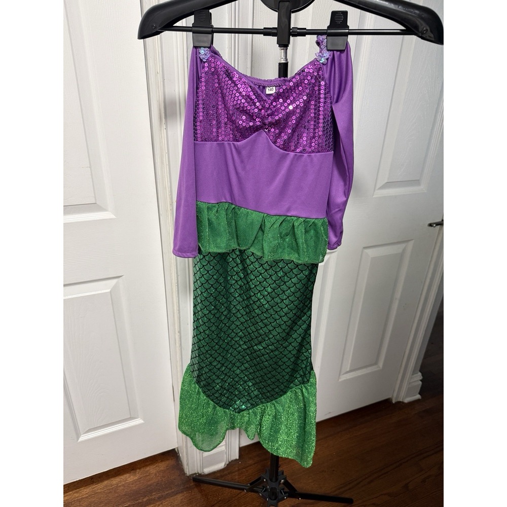 Purple and Green Little Mermaid Costume Sparkly Sequin Bodice Size 6-7